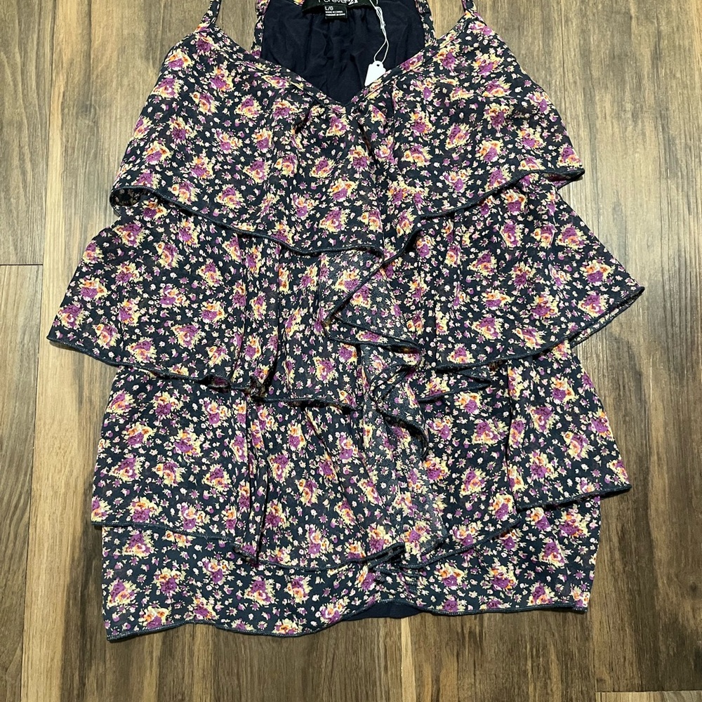 Forever 21 Navy Floral Ruffled Tank Top